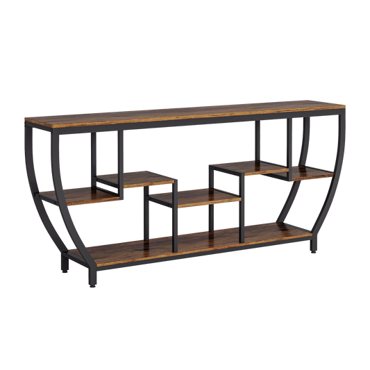 70.9 Inch Long Sofa Table with Shelves, Rustic Console Table with Storage, Industrial Entryway Table TV Stand, Behind Couch Table Accent