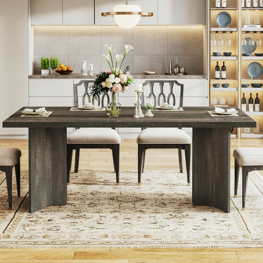 Emootto 63" Rectangular Dining Table for 4-6 People, Modern Farmhouse Kitchen Table with 1.57" Thickened Tabletop, Dark Gray Large Dinner Table for Dining Room & Office