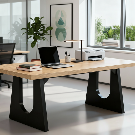 Emootto 71" Modern Farmhouse Dining Table - Oak & Black Rectangular Kitchen Table with 1.37" Thickened Top, Large Executive Desk for 6-8 People
