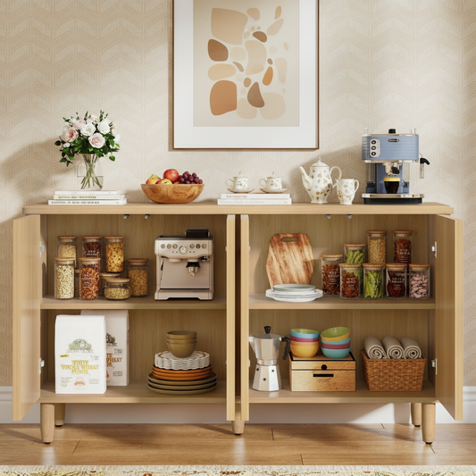 Emootto 59.4" Modern Oak Sideboard Buffet Cabinet with Storage