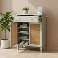 EMOOTTOO 44" Mint Green Shoe Storage Cabinet with Rattan Doors and Drawer