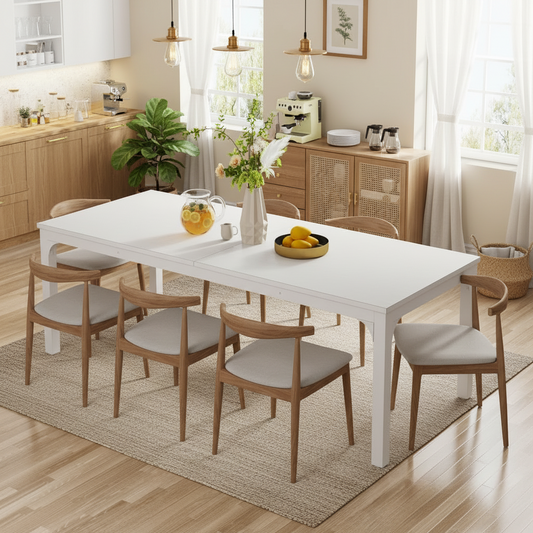 Emootto 79" Modern White Dining Table - Extra Long Rectangular Kitchen Table with Minimalist Metal Legs, Large Conference Meeting Table for 6-8 People