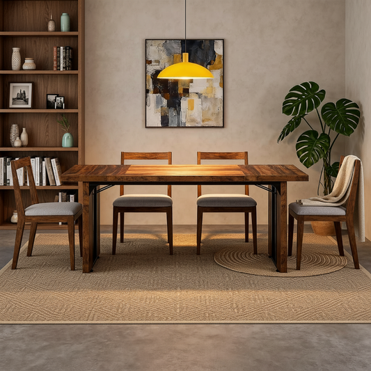 Emootto 71" Rustic Walnut Dining Table - Industrial Farmhouse Table with 1.57" Extra Thick Top, Large Kitchen & Office Conference Table for 6-8 People
