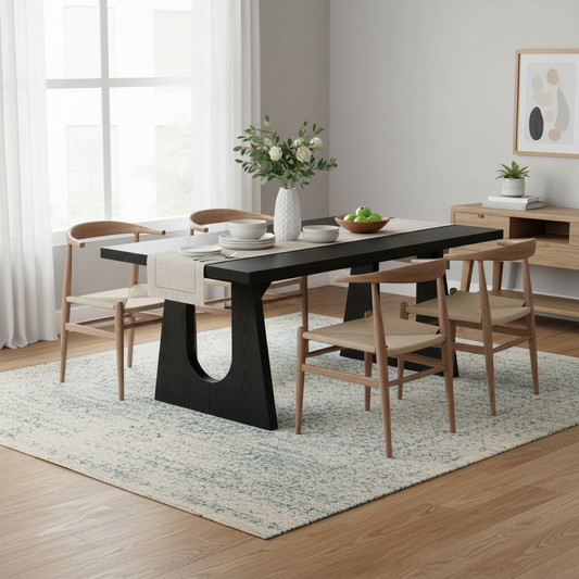 Emootto 71" Farmhouse Dining Table - Rustic Black Rectangular Kitchen Table with Thickened Pedestal Base, Large Executive Desk for 6-8 People