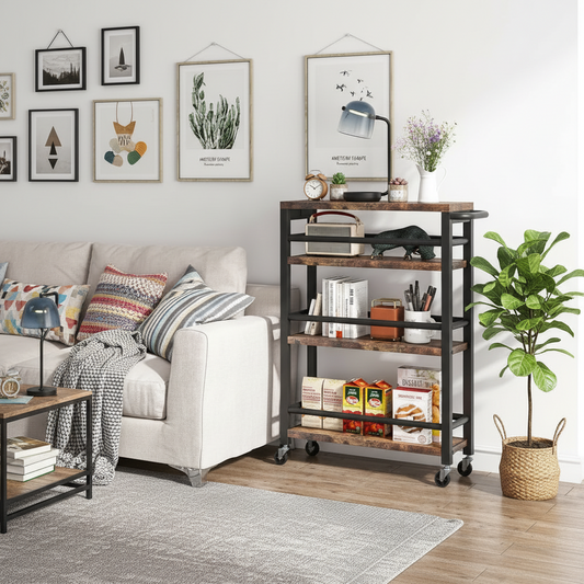 Emootto Slim Rolling Utility Cart - 4-Tier Narrow Kitchen Storage Trolley with Wheels, Industrial Spice Rack Organizer for Small Spaces