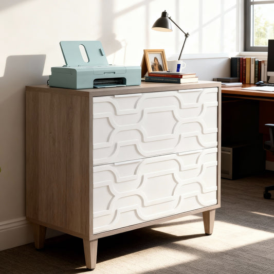 Emoottoo 2-Drawer File Cabinet, Lateral Filing Cabinet for A4/Letter/Legal Size, Office Storage Cabinet, Printer Stand with Storage Drawer for Home Office, White and Gray