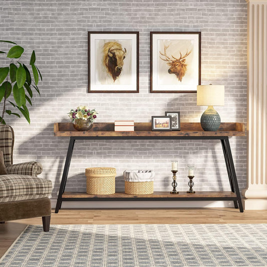 Emoottoo 70.9 inch Extra Long Console Table Behind Couch, Rustic Industrial Sofa Table for Living Room, Narrow Entryway Hallway Long Bar Table