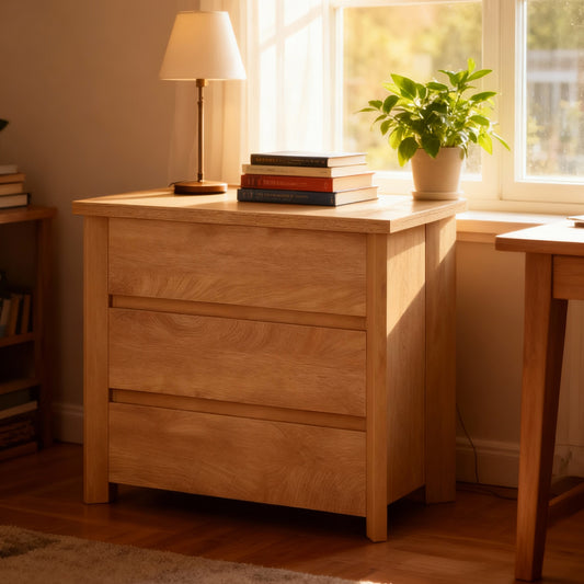 Emoottoo Nightstand with 3 Drawers, Farmhouse Large Bedside Table with Storage for Bedroom, Easy Assembly, Rustic Brown (1 pc)