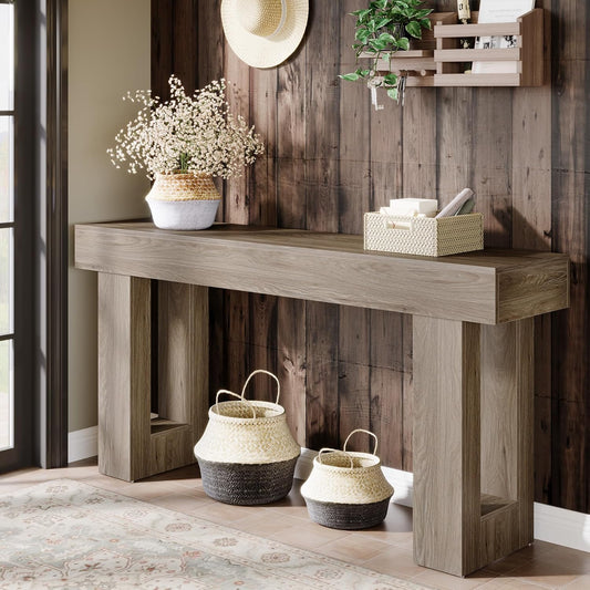 Emoottoo Farmhouse Console Table, 63-Inch Long Narrow Sofa Table Behind The Couch, Wooden Rectangular Entryway Table for Entrance, Hallway, Living Room