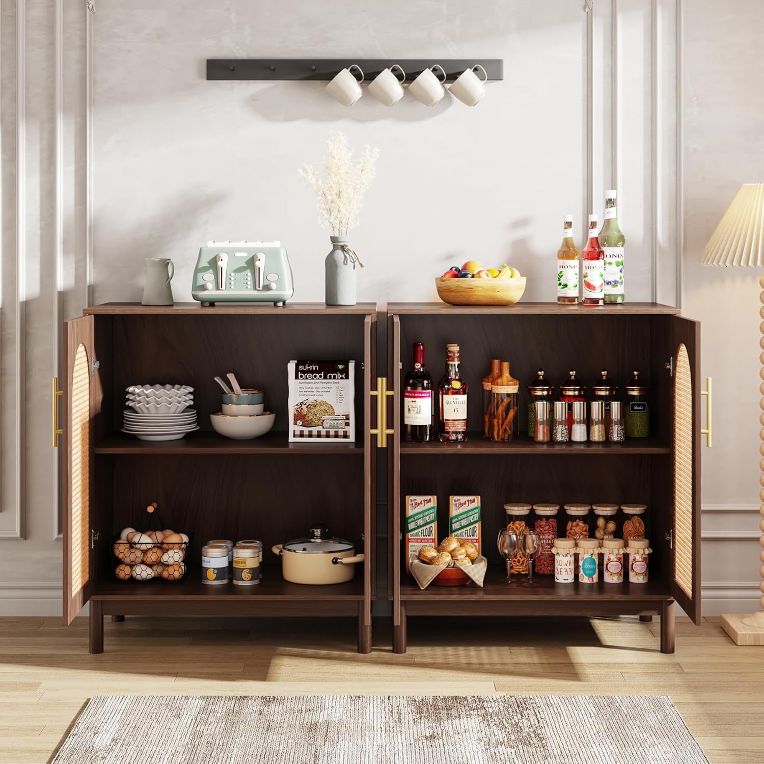 EMOOTTOO 59" Boho Rattan Buffet Sideboard