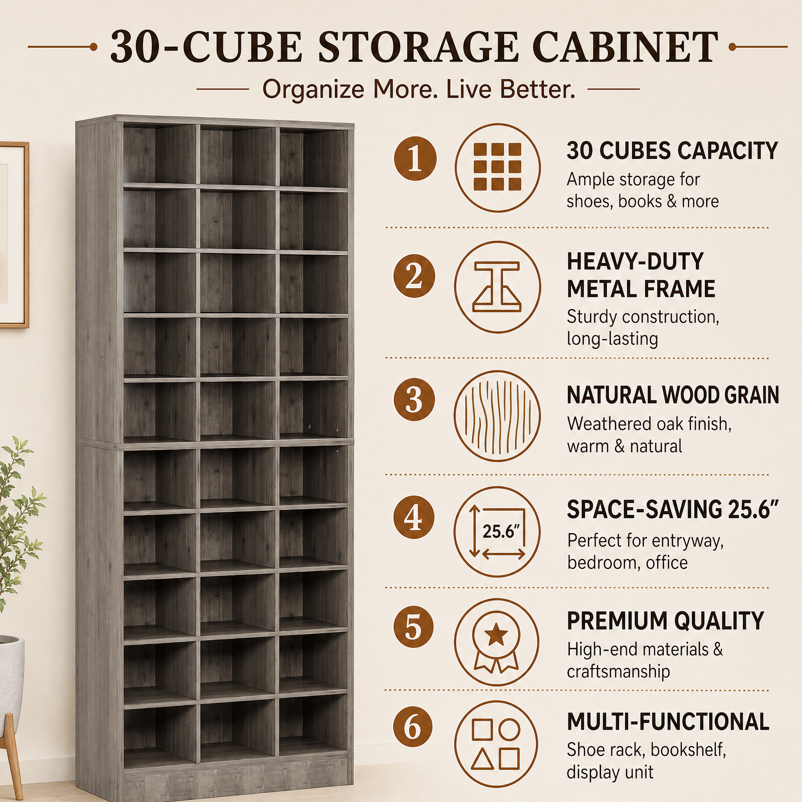 EMOOTTOO 10-Tier Modular Shoe Rack with 30 Cubbies