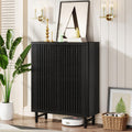EMOOTTOO 43" Modern Black Shoe Storage Cabinet with Louvered Doors