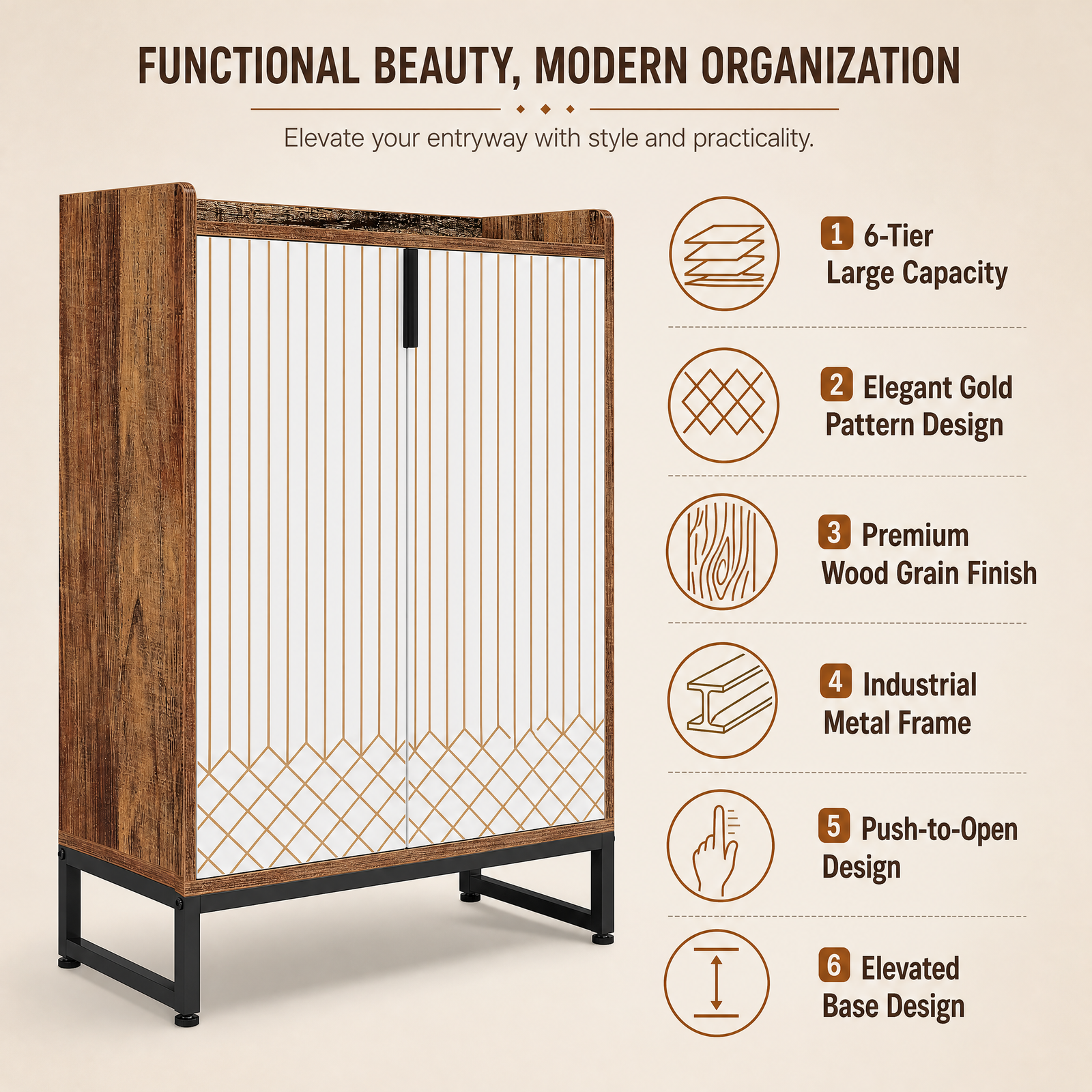 EMOOTTOO 41" Modern Industrial Shoe Storage Cabinet