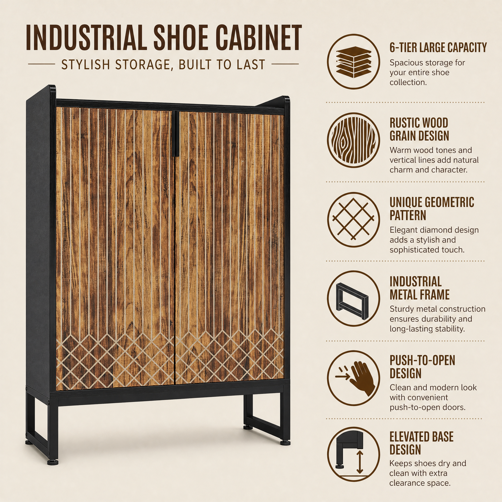 EMOOTTOO 6-Tier Shoe Cabinet with Doors