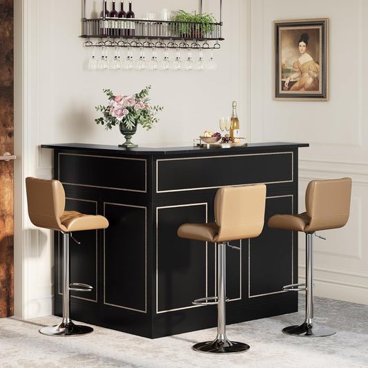 Emoottoo L-Shaped Bar Cabinet, 4-Tier Corner Bar Unit with Stemware Racks, Black
