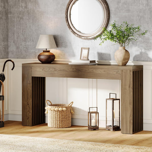 Emoottoo 59-Inch Long Wooden Console Sofa Table Behind The Couch with Vertical Slat Legs for Entrance, Hallway, Entryway, Living Room (Rustic Brown)