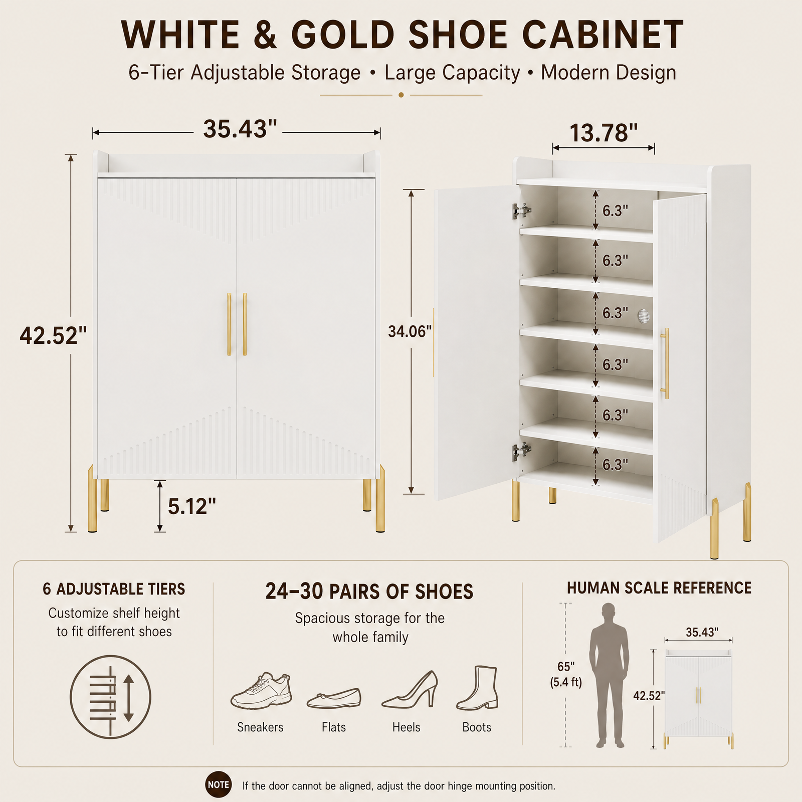 EMOOTTOO 6-Tier Fluted-Door Shoe Cabinet