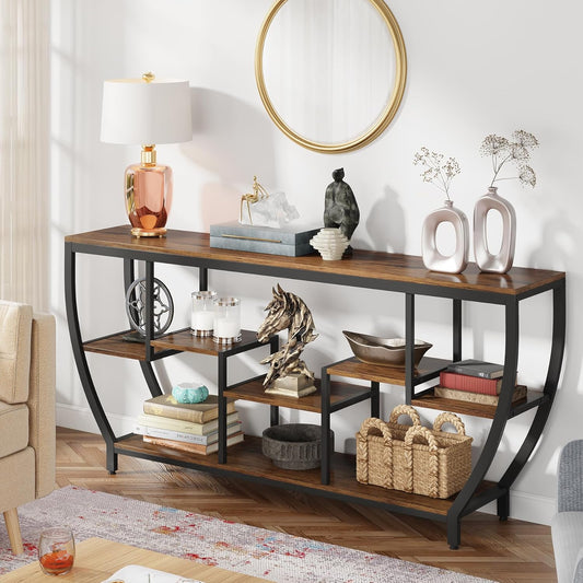 Emoottoo 70.9 Inch Long Sofa Table with Shelves, Rustic Console Table with Storage, Industrial Entryway Table TV Stand, Behind Couch Table Accent Tables for Living Room, Hallway, Foyer