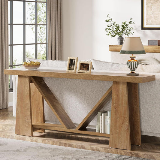 Emoottoo 70.9-Inch Extra Long Console Table, Farmhouse Entryway Table with Storage, Narrow Wooden Couch Table Behind Sofa for Living Room, Entrance, Hallway