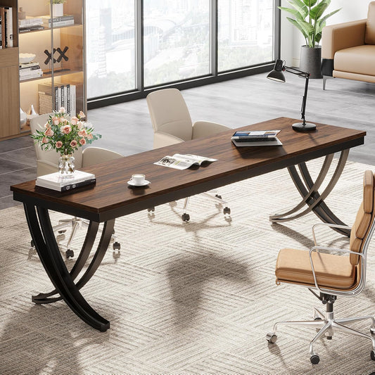 Emoottoo 2 Person Desk, 78 Inch Long Computer Desk, Two People Office Table with Stylish Legs, Double Workstation for Home Office (Rustic Brown)
