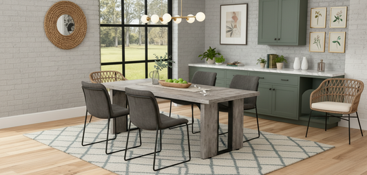 Emootto 71" Modern Industrial Dining Table - Grey Oak Farmhouse Table with 1.57" Thickened Top, Large Office Conference Table for 6-8 People