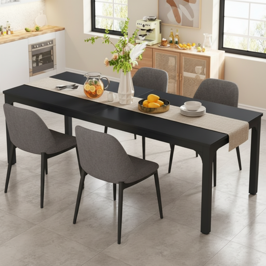 Emootto 79" Modern Black Dining Table - Extra Long Rectangular Kitchen Table with Industrial Metal Legs, Large Conference Table for 6-8 People
