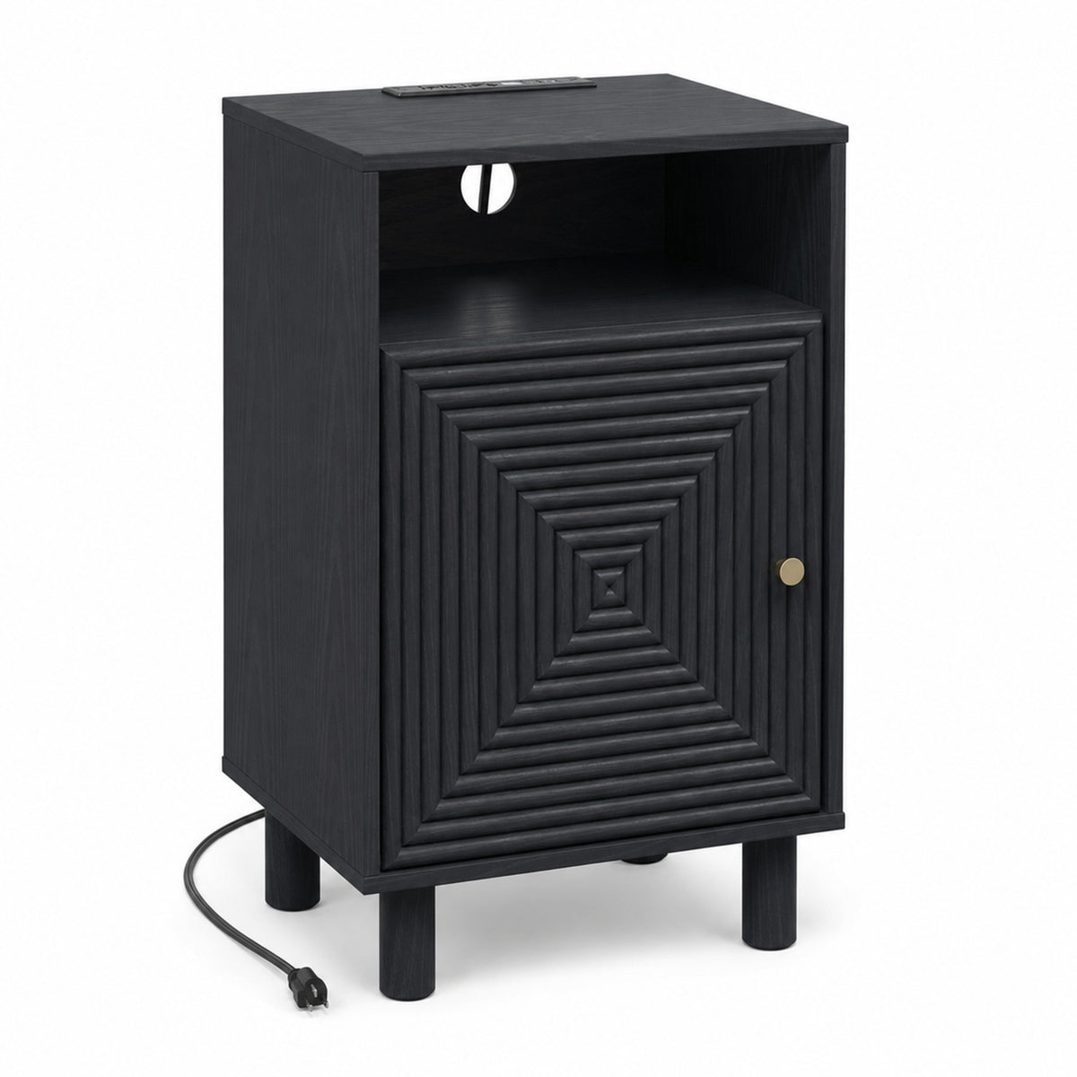 Black | EMOOTTOO 15.7" Nightstand with Charging Station & Storage - product view 3