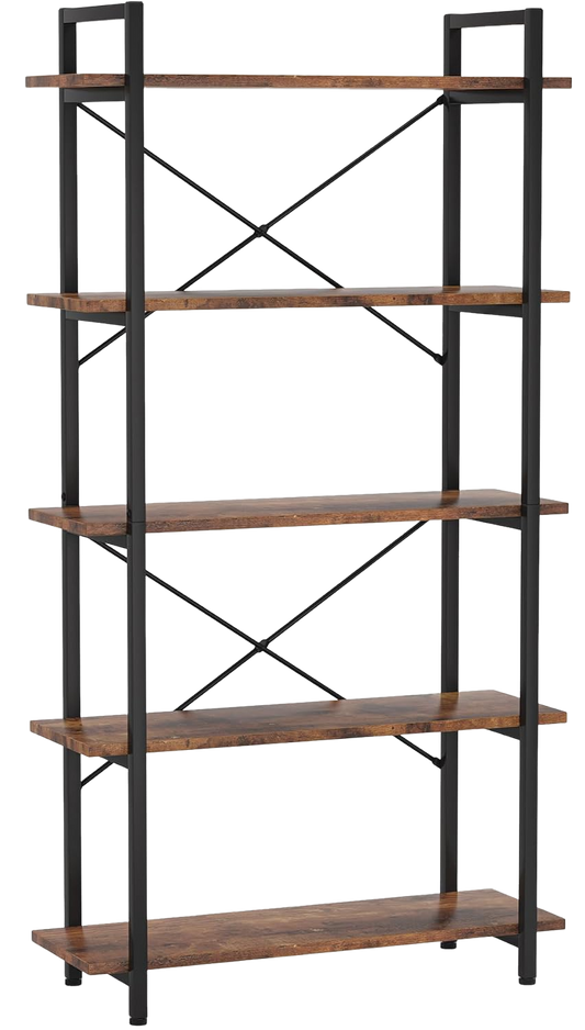63" Tall Industrial 5-Tier Bookshelf, Rustic Etagere Bookcase with Heavy-Duty Metal Frame, Open Display Storage Shelving