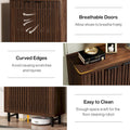 EMOOTTOO 43" Dark Walnut Shoe Storage Cabinet with Breathable Louvered Doors