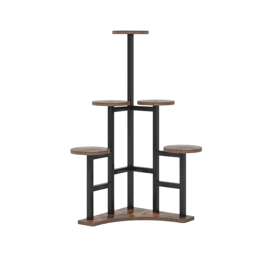 44" Tall Corner Plant Stand Indoor, 6-Tier Tiered Plant Shelf Flower Pot Holder, Multiple Potted Wood & Metal Display Rack