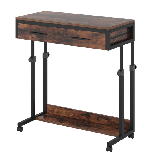 Portable Desk with Drawers, Mobile Laptop Desk with Wheels, Sofa Side Table Small Portable Standing Rolling Table for Home