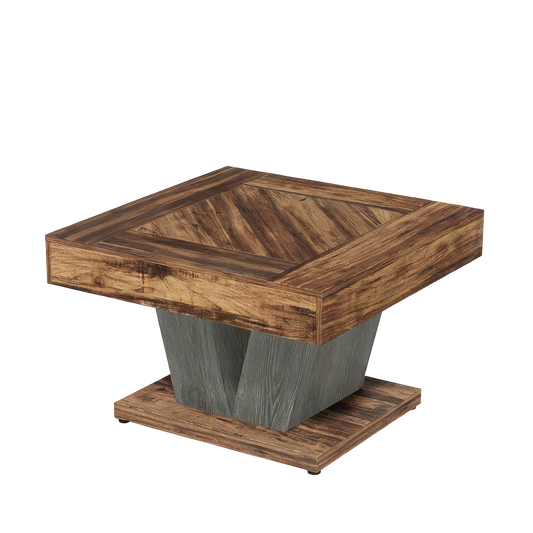 Square Coffee Table, Wood Center Table for Living Room, 31.5" Modern Cocktail Tea Accent Table, Rustic Brown & Black