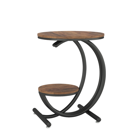 Round End Table, 2-Tier Industrial Side Table with Storage Shelves, Small Rustic Accent Table Nightstand