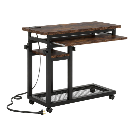 Small Portable Desk with Power Outlet, Height Adjustable Sofa Couch Bedside Laptop Table with Wheels, Mobile Standing Desk