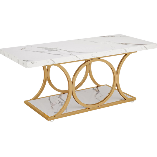 Rectangle Coffee Table, 46.45-inch Modern Coffee Tables for Living Room, 2-Tier Faux Marble Wood Coffee Table - product