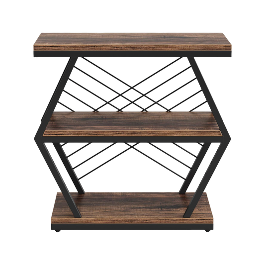 End Table, Industrial Side Table with 3 Tiers Storage Shelves, Wood Accent Table with Geometric Metal Frame - product image 2