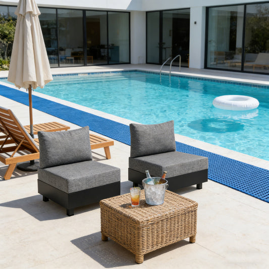 Emootto 2-Piece Modular Outdoor Aluminum Armless Chairs - All-Weather Patio Seating Set with 6-Inch Olefin Cushions, Dark Grey