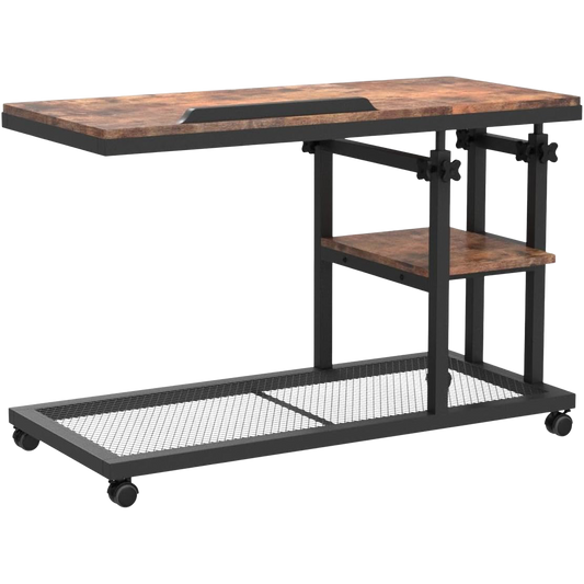 Height Adjustable C Table with Wheels, Mobile Couch Snack Side Table with Tiltable Drawing Board, Sofa Bedside Laptop Stand