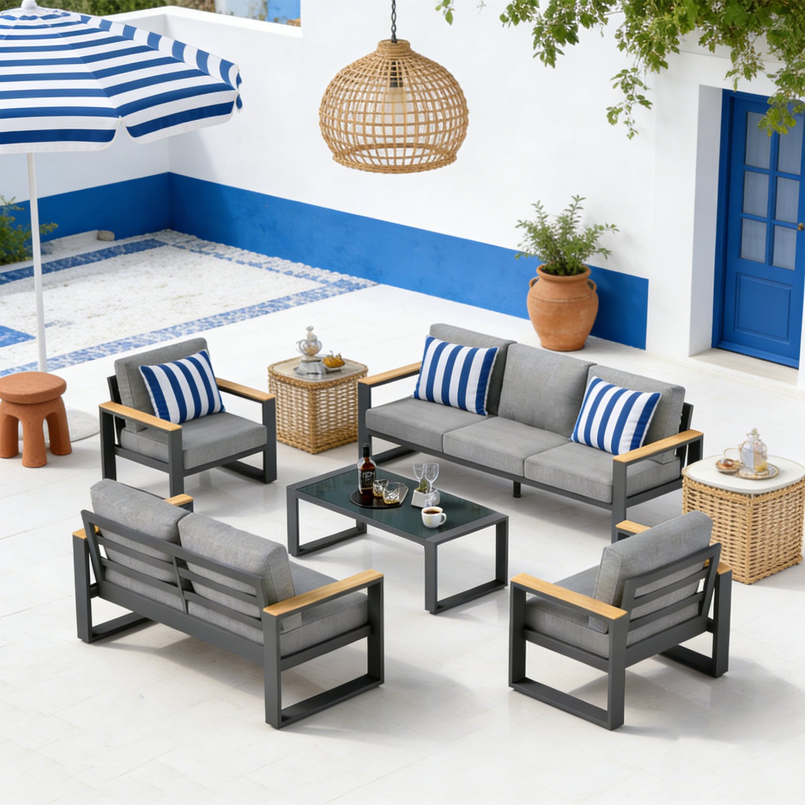 5-Piece Aluminum Outdoor Conversation Set, 7-Seat Patio Furniture Suite - product image 5