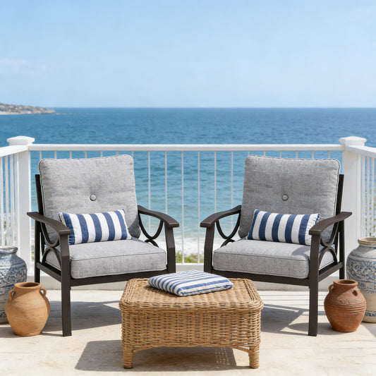 Emootto Modern Outdoor Armchair Set of 2 - All-Weather Metal Patio Chairs with Premium Olefin Cushions, Dark Grey