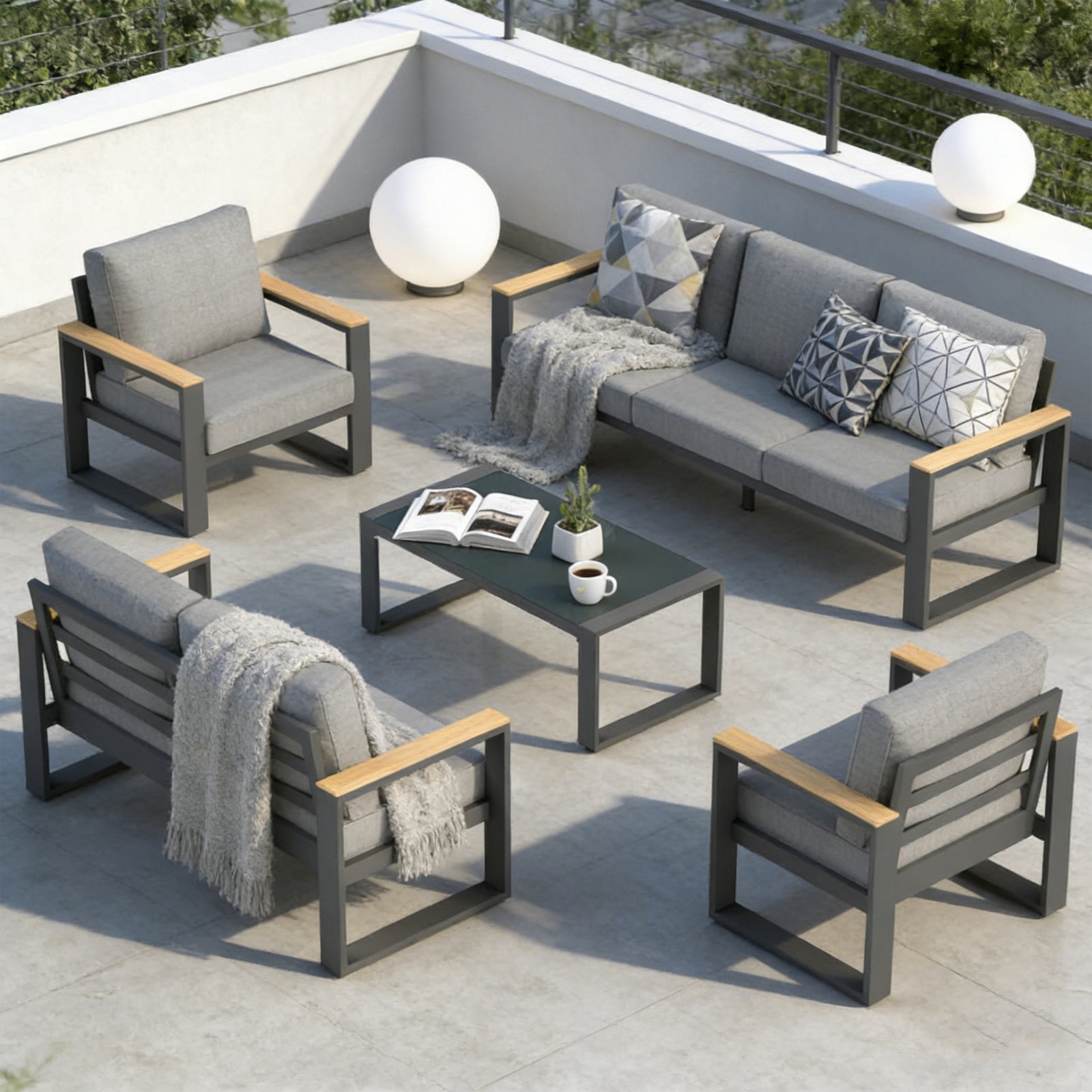 5-Piece Aluminum Outdoor Conversation Set, 7-Seat Patio Furniture Suite - product image 8