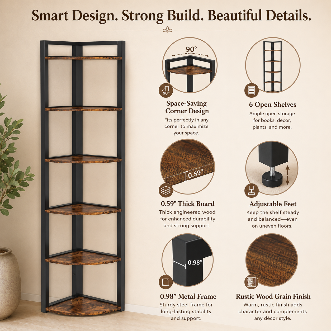 EMOOTTOO 6-Tier Industrial Corner Shelf