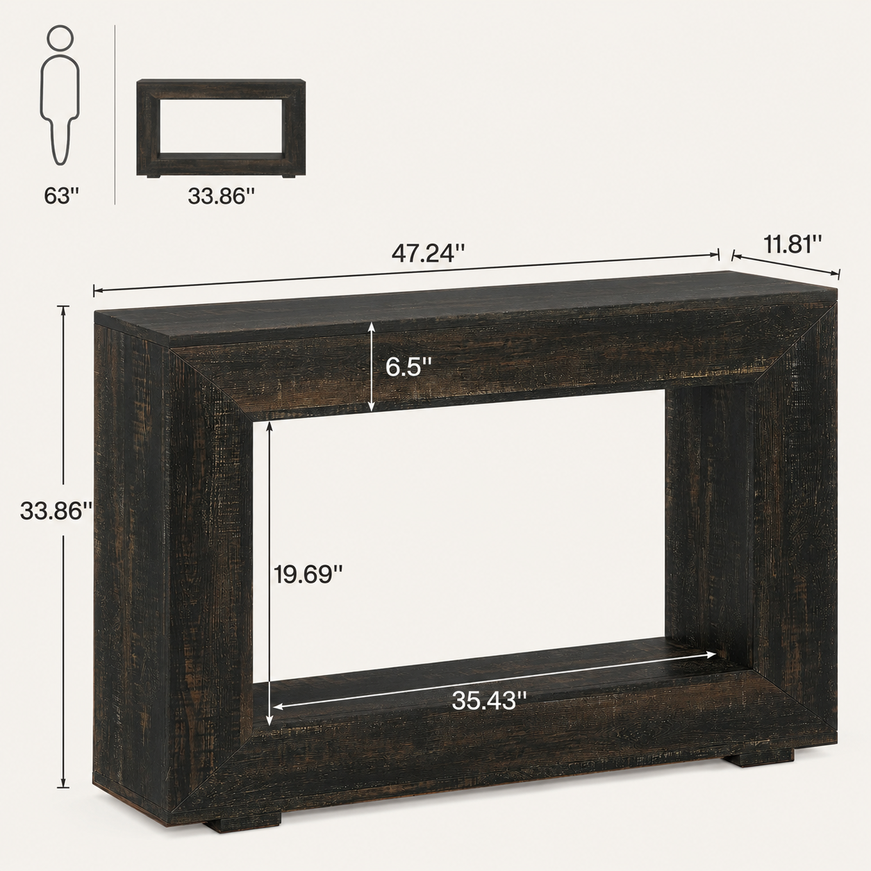 EMOOTTOO Farmhouse Console Table with 11.8"D