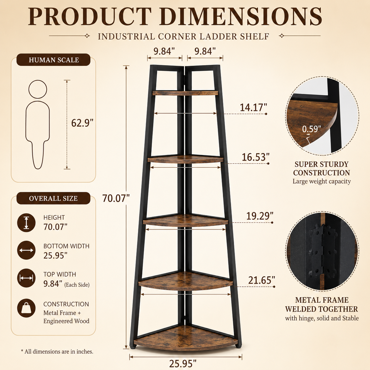 EMOOTTOO 70" Tall Industrial Corner Ladder Shelf