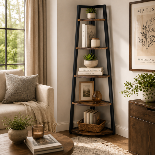 EMOOTTOO 70" Tall Industrial Corner Ladder Shelf