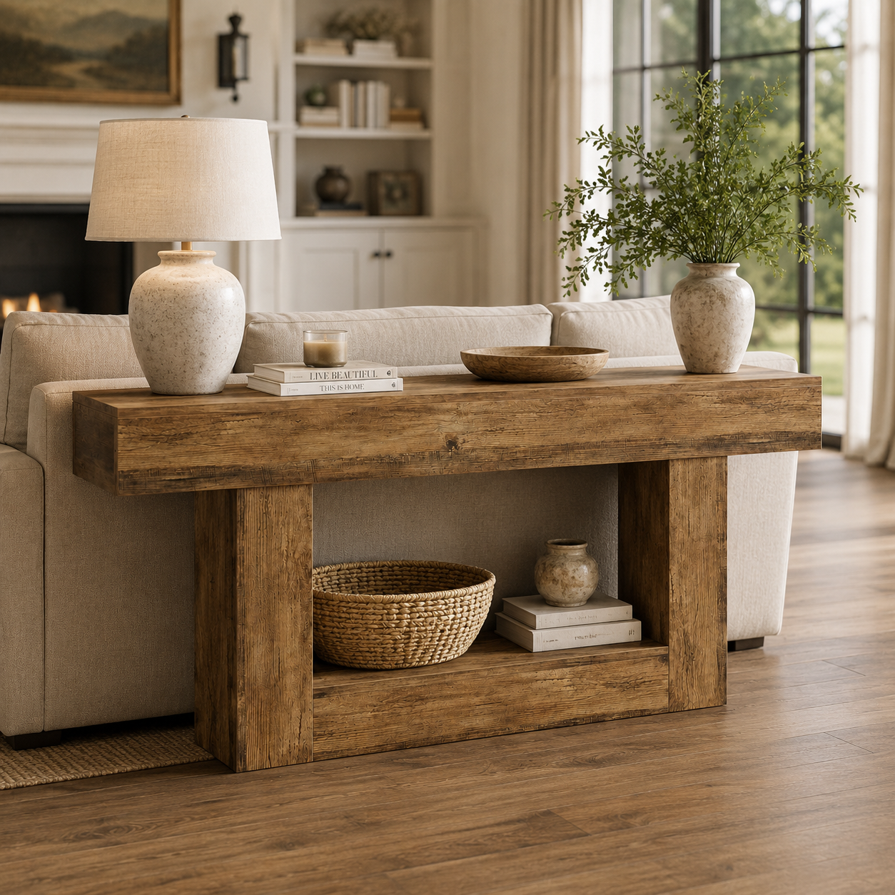 EMOOTTOO 63" Farmhouse Console Table with 2-Tier Storage - product image 6