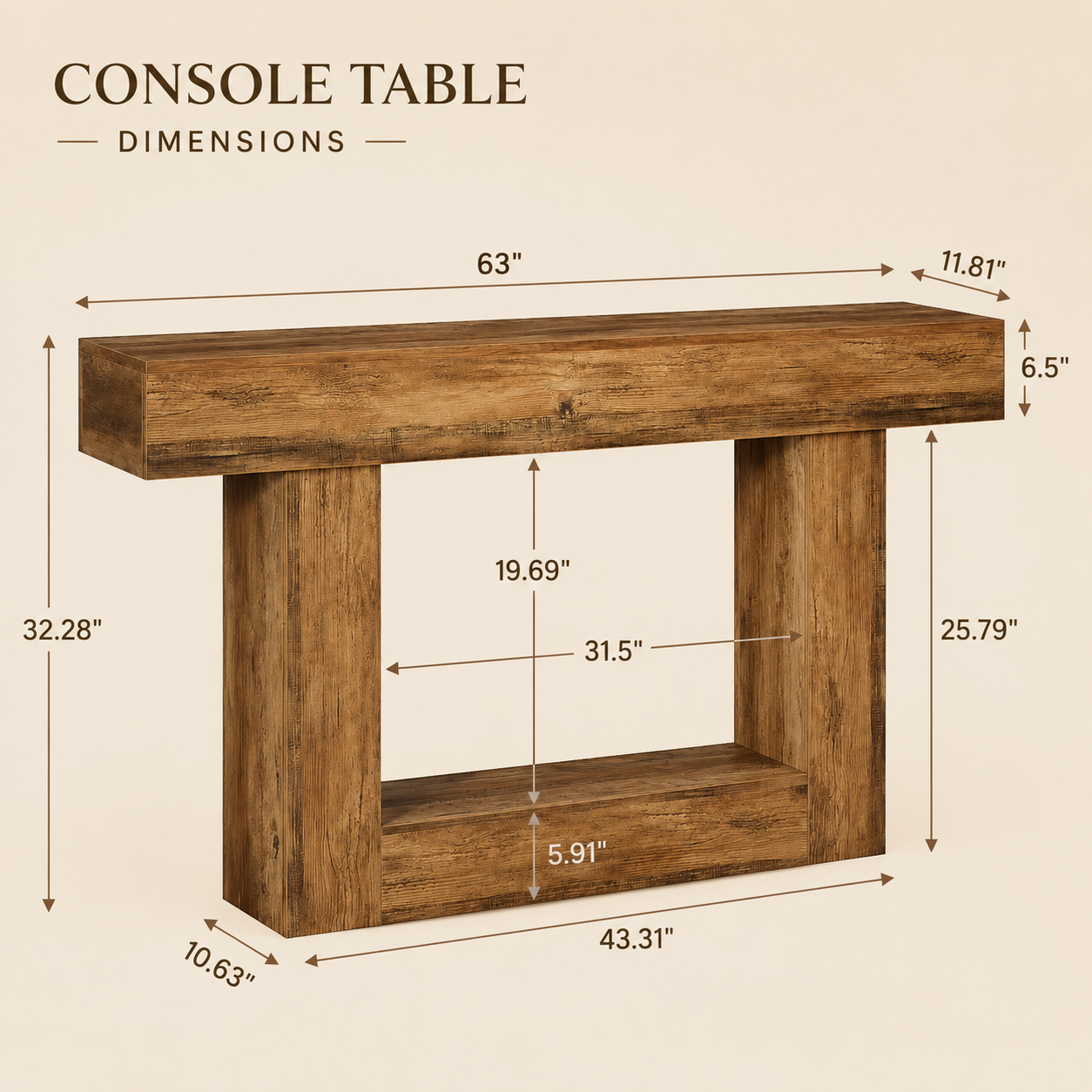 EMOOTTOO 63" Farmhouse Console Table with 2-Tier Storage - product image 4