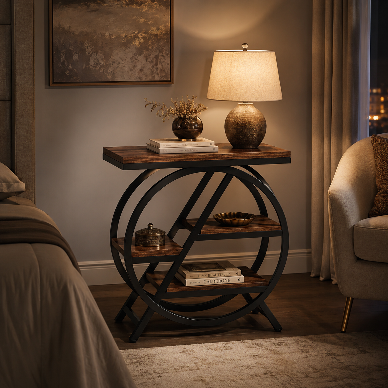 EMOOTTOO 3-Tier Faux Marble End Table