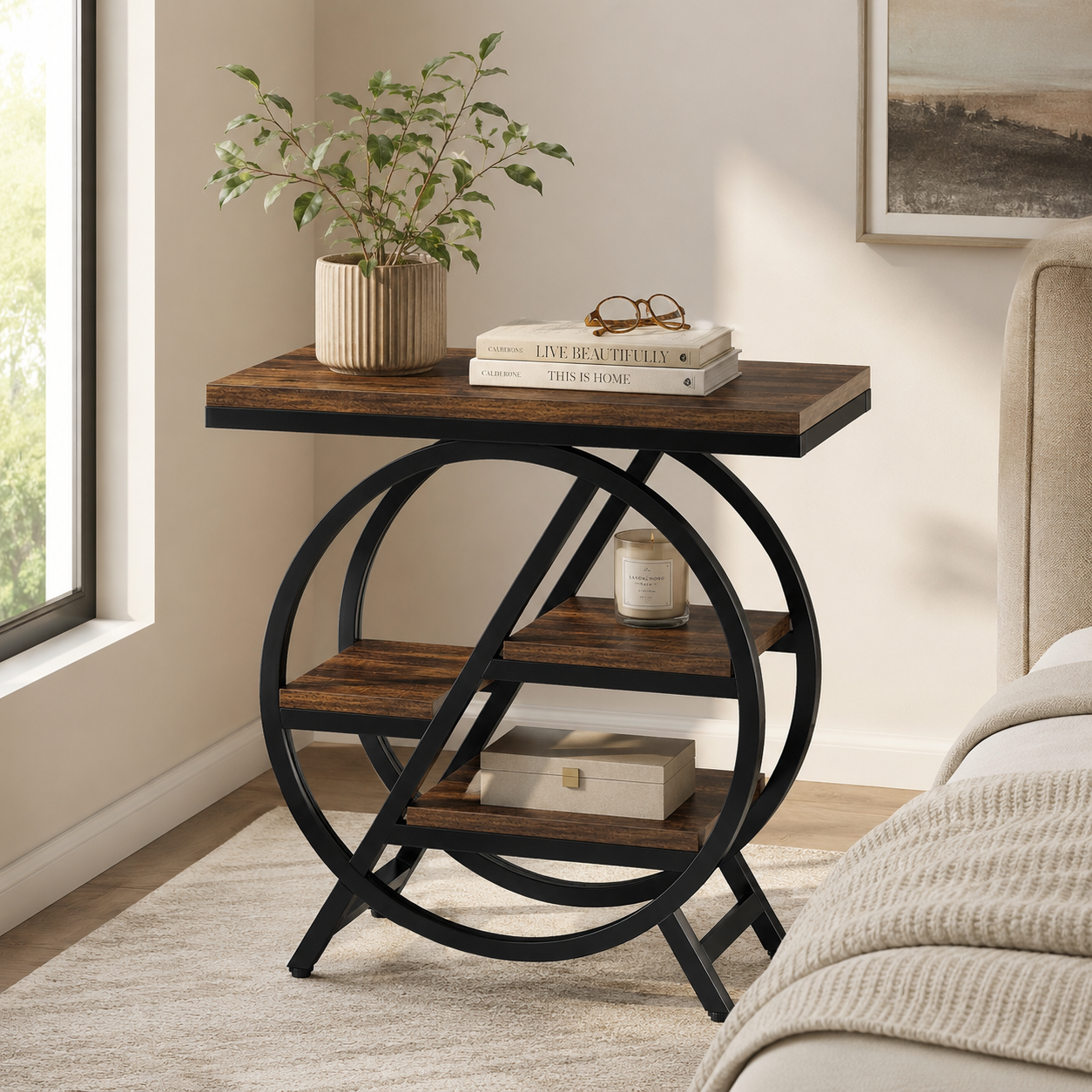 EMOOTTOO 3-Tier Faux Marble End Table