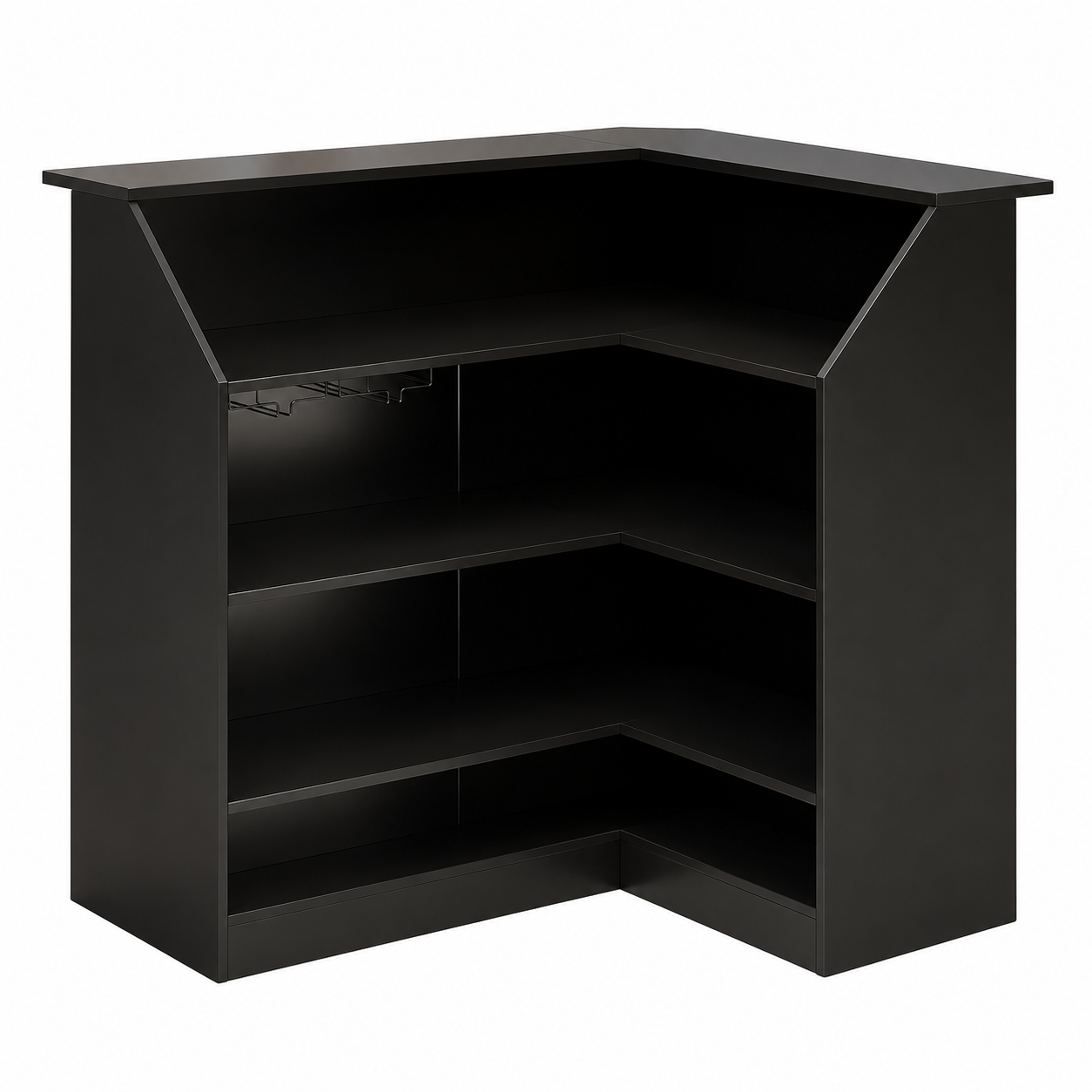EMOOTTOO L-Shaped Bar Cabinet 4-Tier Corner Bar Unit with Stemware Racks, Black